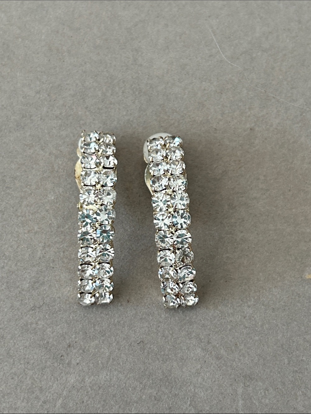 Crystal Bar Clip-On Earrings - Silver Sparkle